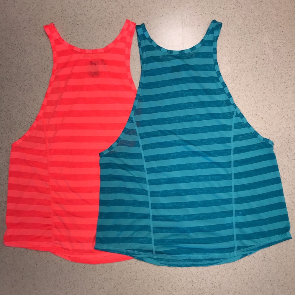 (2) Zella Striped Drop Armhole Tanks Neon Teal